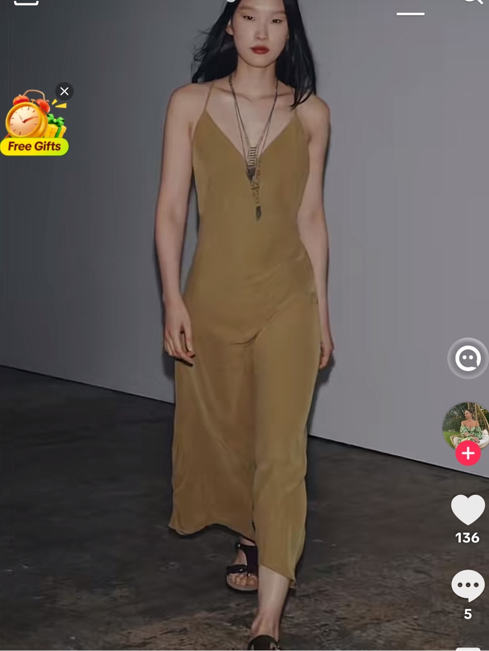 Zara Olive Slip dress  with Spaghetti Straps